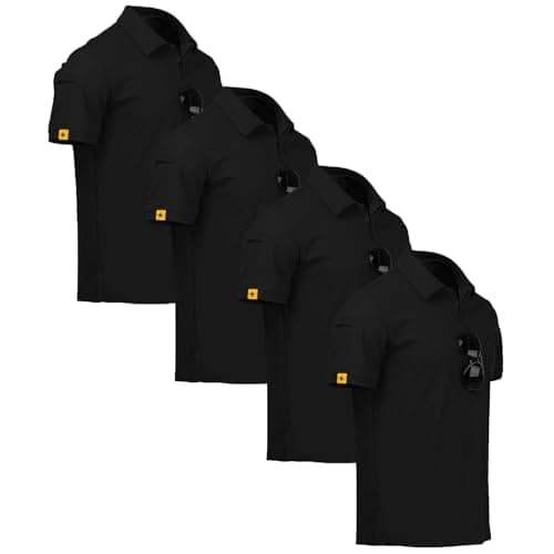 ZITY 4 Pack Mens Polo Shirt Short Sleeve Sports Golf Tennis T-Shirt Athletic Collared Tactical Shirts Medium Pure Black