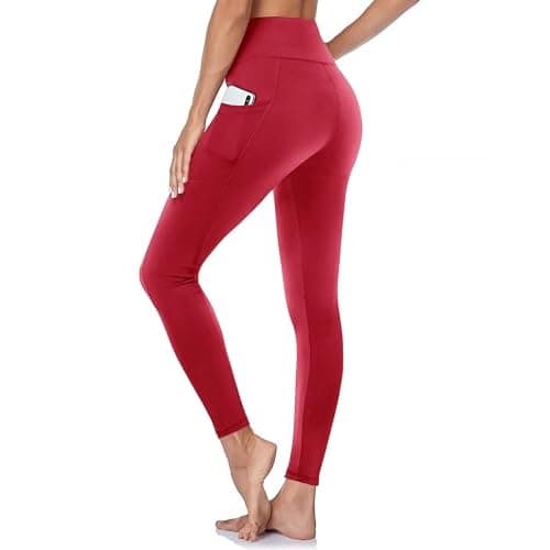 GAYHAY Leggings with Pockets for Women - High Waisted Tummy Control Workout Yoga Pants for Gym Running XX-Large A-red