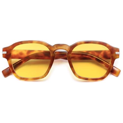 SOJOS Vintage Retro Square Polarized Sunglasses Men Standard Fit Trendy Womens Sun Glasses SJ2382 Yellow Tortoise Frame Yellow Lens