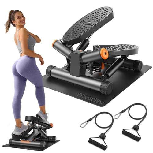 Niceday Steppers for Exercise, Stair Stepper with Resistance Bands, Mini Stepper with 300LBS Loading Capacity, Hydraulic Fitness Stepper with LCD Monitor 6603W6L-Gray+Mat