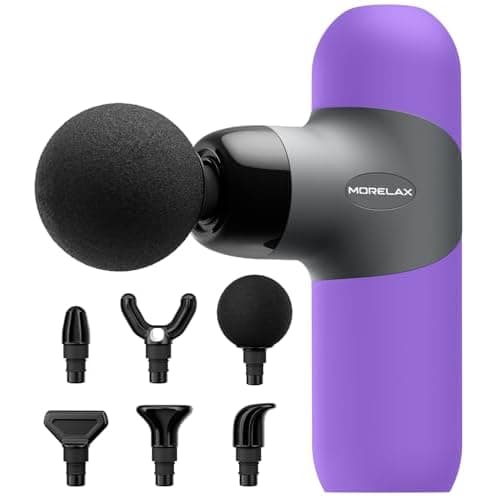 Morelax Mini Massage Gun Portable Deep Tissue Muscle Percussion Massager, Electric Handheld Sport Massager with 6 Massage Heads 4 Speed, Best Gift (Purple)