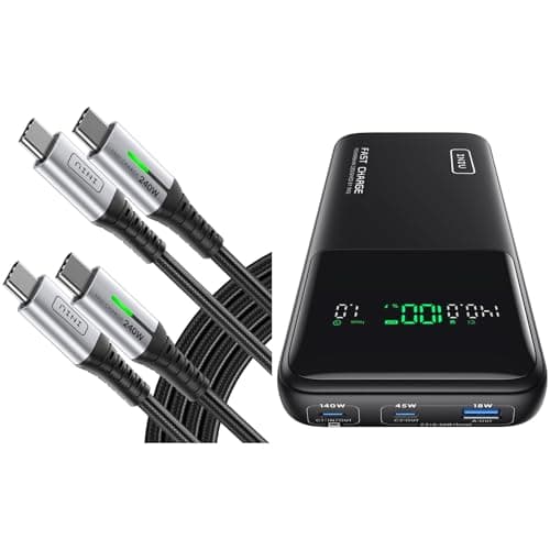 INIU 140W 27000mAh Power Bank + [240W, 6.6ft 2-Pack] Fast Charging Type C Charger Cord