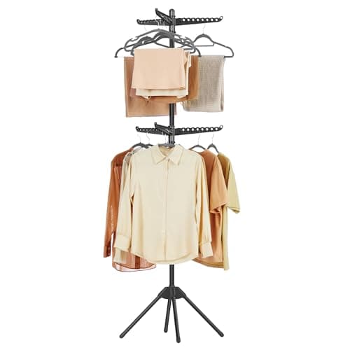 SONGMICS 2-Tier Clothes Drying Rack, 75.2-Inch Folding Laundry Drying Rack with 6 Rotatable Arms for Hangers, Stainless Steel, for 54 Pieces of Clothes, Black ULLR514B01 Black 2-Tier-Hang