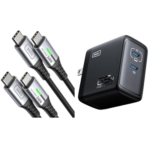 INIU [240W, 6.6ft 2-Pack USB C to USB C Cable + 2-Port 65W USB C Charger Block
