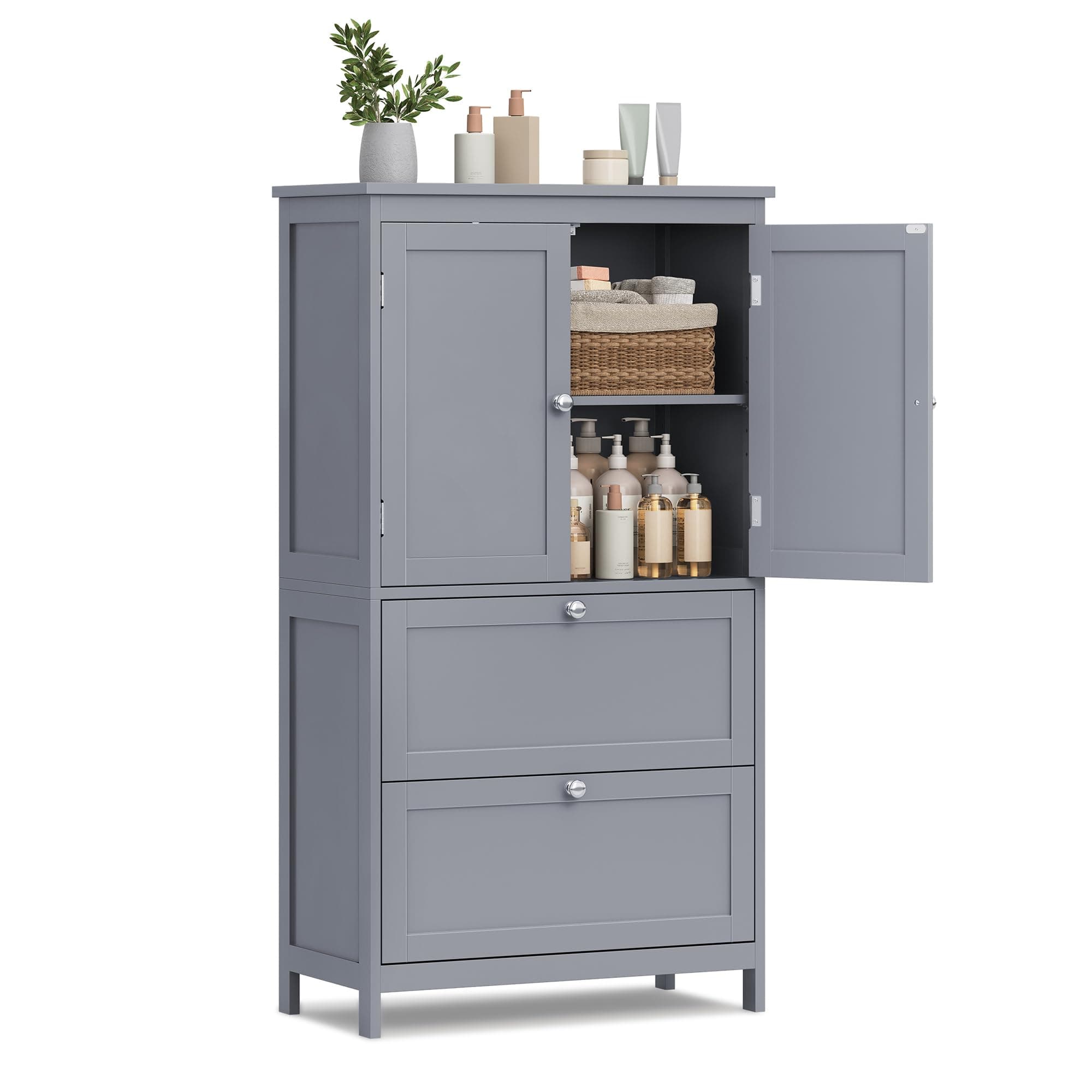 VASAGLE Floor Storage Cabinet, Freestanding Storage Unit with 2 Drawers and 2 Doors, Adjustable Shelf, 11.8 x 23.6 x 43.3 Inches, for Entryway, Bathroom, Dove Gray UBBC551G02 Dove Gray 2 Doo