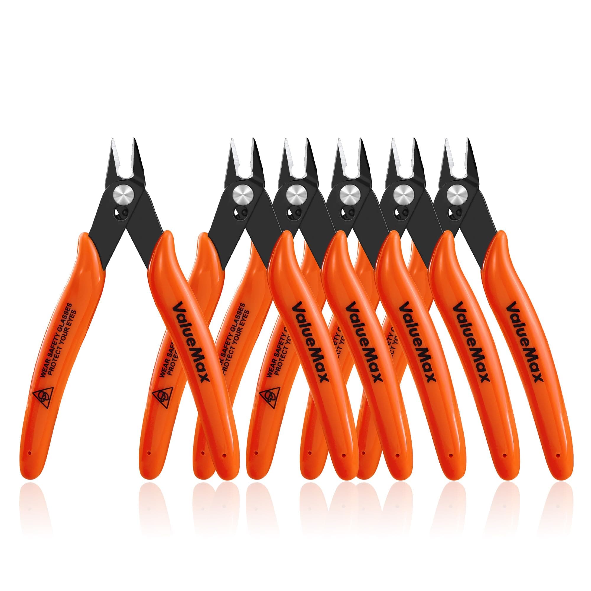 ValueMax Flush Cutters 6 Pack, 5" Micro Precision Side Cutter Pliers Spring-loaded, Small Diagonal Cutters for Jewelry Making, Electronics, Zip Ties, Model Craft