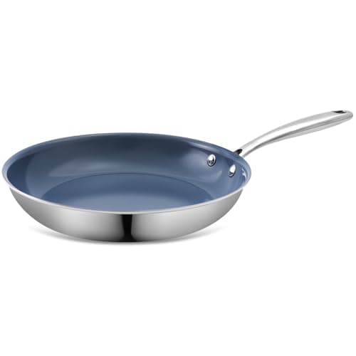 Stainless Steel Nonstick Frying Pan,8 Inch Healthy Non Toxic Ceramic Coating Cookware Works on Induction, Electric Stove and Gas Cooktops,PTFE PFAS PFOA Free Skillet,Dishwasher&Oven Safe 8in