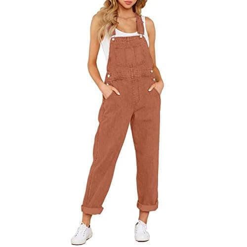 luvamia Women's Casual Stretch Adjustable Denim Bib Overalls Jeans Pants Jumpsuits Large B Brick Red