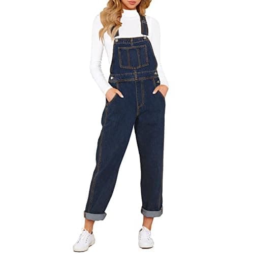 luvamia Women's Casual Stretch Adjustable Denim Bib Overalls Jeans Pants Jumpsuits Medium B Deep Blue