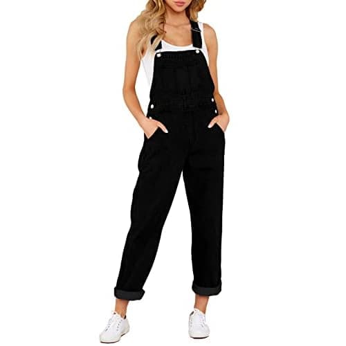 luvamia Women's Casual Stretch Adjustable Denim Bib Overalls Jeans Pants Jumpsuits Large B Warm Onyx Black