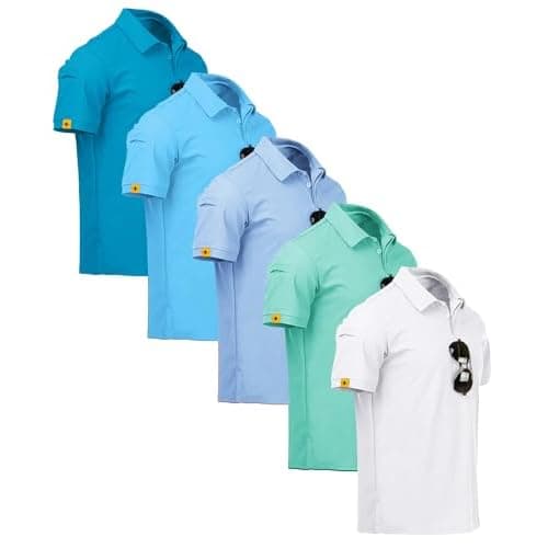 ZITY 5 Pack Mens Polo Shirt Short Sleeve Sports Golf Tennis T-Shirt Moisture-Wicking Summer Shirts Medium White Moon Bluegreen Turquoise Sky