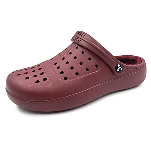 Amoji Unisex Winter Fleece Clog Fur Lined Garden Shoes House Slippers D8818 5-5.5 Women/4-4.5 Men Burgundy/Burgundy