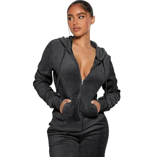 yidengymx Womens 2 Piece Velour Tracksuit Two Piece Soft Velvet Hooded Outfits for Women Medium Hoodie/Jogger Pants-black