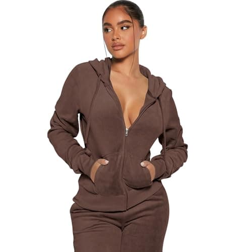 yidengymx Womens 2 Piece Velour Tracksuit Two Piece Soft Velvet Hooded Outfits for Women X-Large Hoodie/Jogger Pants-brown