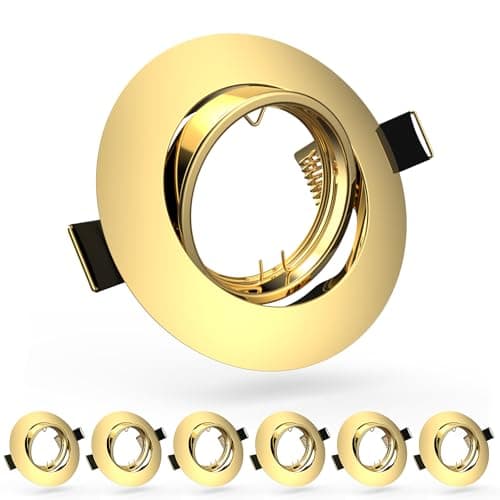 6 Pack Spotlight Fixtures Gu10 Recessed Frame Spotlight, Compatible with MR16 GU5.3 Bulbs, Adjustable Light Fitting for Cabinet Kitchen, Gold