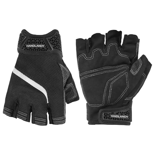 HANDLANDY Fingerless Work Gloves for Men, Half Finger Working Glove Grip Shock-Absorbing Breathable Uwrist TPR Anti-collision Gloves for Mens & Women (Black, L) Large (Pack of 1) Black