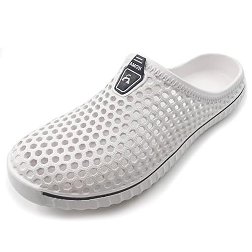 Amoji Unisex Garden Clogs Shoes Slippers Sandals AM1702 8 Women/6 Men White