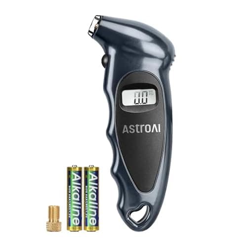 AstroAI Digital Tire Pressure Gauge with Replaceable AAA Battery, 150 PSI 4 Settings Stocking Stuffers for Car Truck Bicycle Backlit LCD Non-Slip Grip Car Accessories, Gray
