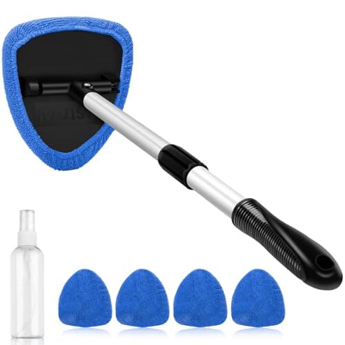 AstroAI Windshield Cleaner Tool, Car Interior Detailing Cleaning Kit with Extendable Handle and 4 Reusable Microfiber Pads, Auto Glass Wiper Brush Kit for Cars, BlueοΌ15.9in-21in