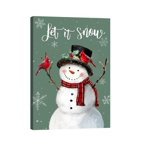 Let It Snow Snowman Christmas Decorations Green Indoor Xmas Wall Decor Cardinal Snowflake Hanging Pictures Winter Holiday Seasonal Canvas Wall Art for Home Office Party Framed 24"x36" Snowma