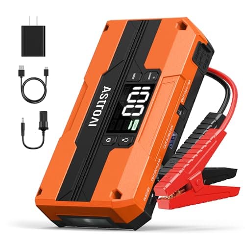 AstroAI T8 Car Jump Starter, 2500A 8-in-1 Jump Box for Car Battery, Up to 8.0L Gas & 5.0L Diesel Engine, 15200mAh QC 3.0 Power Bank, Informative LED Screen with Cigarette Adapter, Jumper Cab