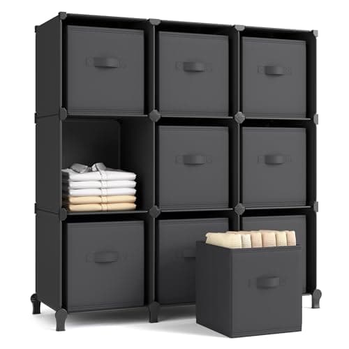 SONGMICS 9-Cube Storage Organizer with Bins – Ink/Dove Gray