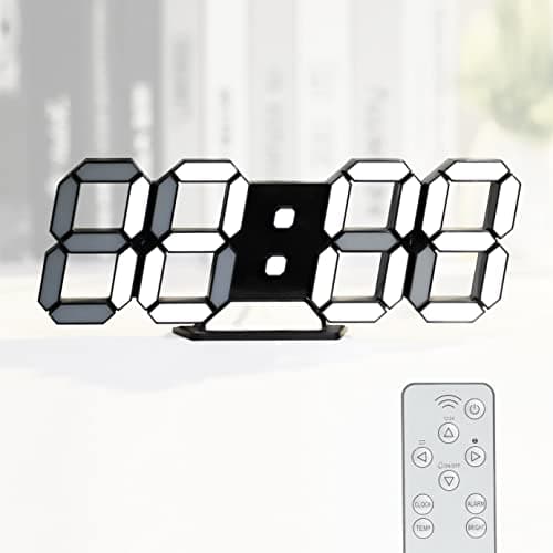 KOSUMOSU Digital Clock 3D LED Wall Clock for Living Room Decor 9.7" Alarm Clocks Black Clock Wall Decor Digital Wall Clock,Remote Control/Dimmer/Date/Temperature 9.7in Black Clock-white Ligh