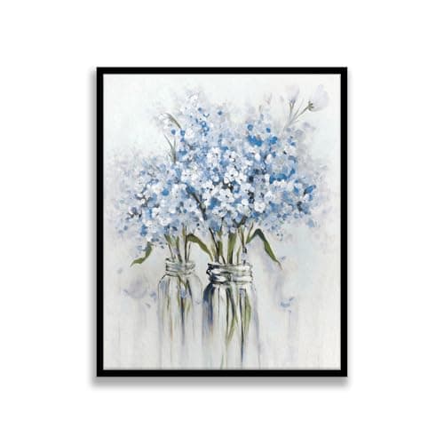 YPY Blue Flowers Framed Wall Art: Abstract Bouquet