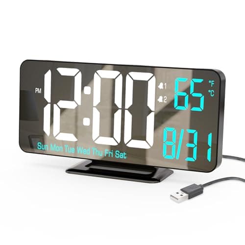 KOSUMOSU Digital Alarm Clock 6.7in Black Clock for Bedroom, Dual Alarm, Date, Seconds,Day of Week,12/24h,Dimming, Temp, Desk Clock, LED Clock for Living Room, Calendar Digital Clock Black Cl