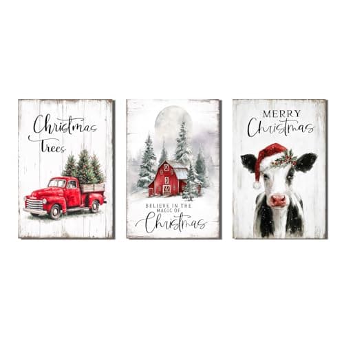 Winter Scene Farmhouse Christmas Canvas Wall Art - 3pc