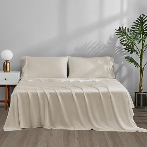 ACCURATEX Cooling Sheets Twin Size - 100% Viscose Made from Bamboo, Luxury Cool Silky Sheet Set for Twin Size Bed, Super Soft Breathable Bedding Sheets up to 16 inches Deep Pockect, Beige Be