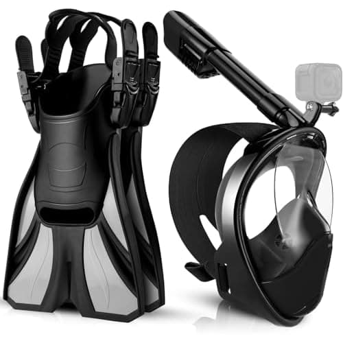 Odoland Full Face Snorkel Mask + Fins, Camera Mount