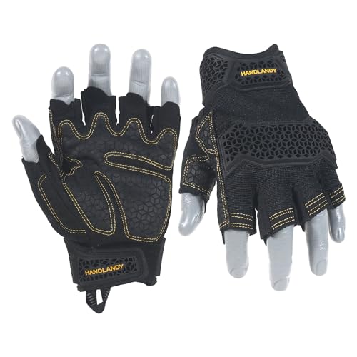 HANDLANDY Fingerless Gloves โ Padded Impact (Medium, Black)