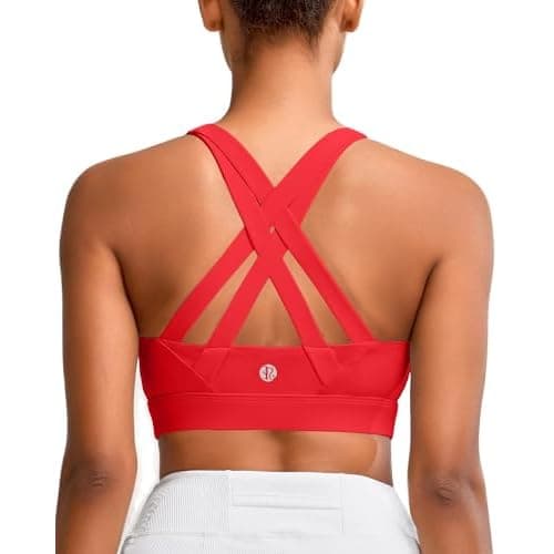 RUNNING GIRL Sports Bra for Women High Support,Molded Cup Strappy Running High Impact Sports Bras for Women Deep Red X-Large