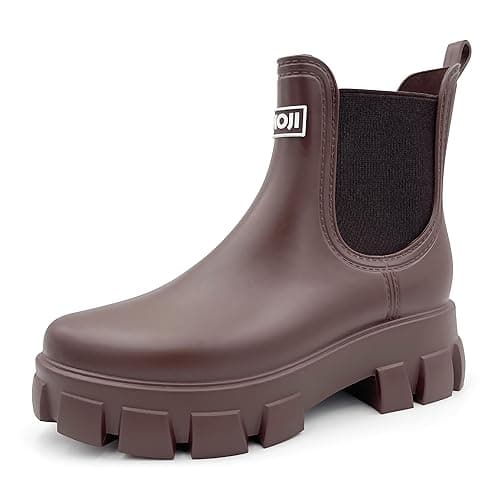 Amoji Unisex Ankle Chelsea Rain Platform Rubber Waterproof Boots 917 11 Women/10 Men Brown