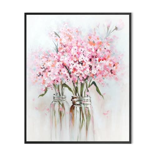 YPY Pink Flower in Vase Watercolor Wall Art 12x15