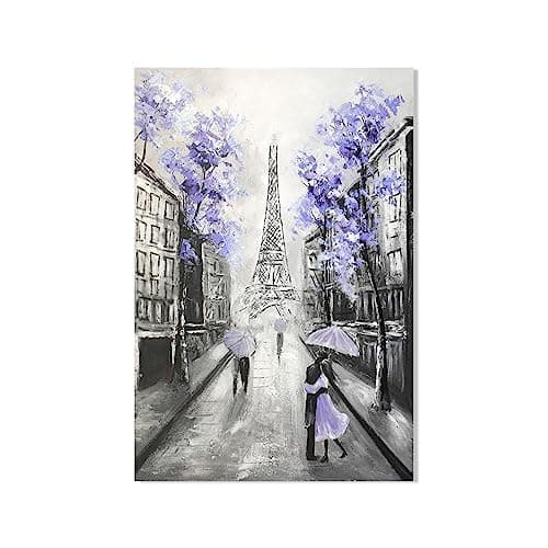 YPY Purple Paris Wall Art 16x24 β Eiffel Tower & Flowers
