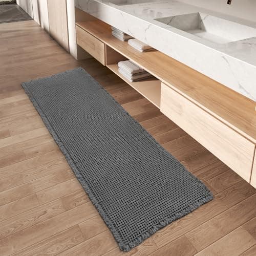 AMOAMI Waffle Runner Rug Non-Slip Bath Mat 2x6' Dark Grey