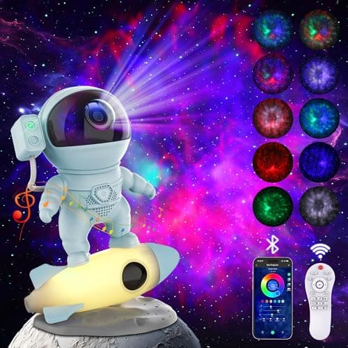 FlyEagle Astronaut Galaxy Projector, Star Nebula Projectors with Rocket Lamp, Night Lights LED Star Projector for Bedroom, Remote Control, White Noises, Bluetooth Speaker for Bedroom