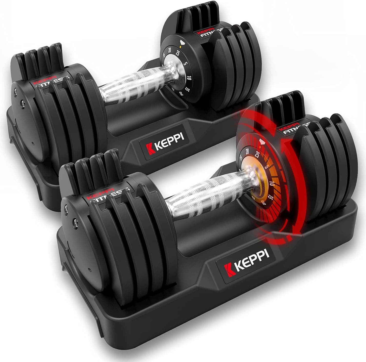 Keppi Adjustable Dumbbells Set-25lb/40lb/55lb/60lb, Anti-Slip Metal Fast Adjust Weight Handle, Exercise & Fitness for Full Body Workout - Adjustable Dumbbell Series 25LB-Pair