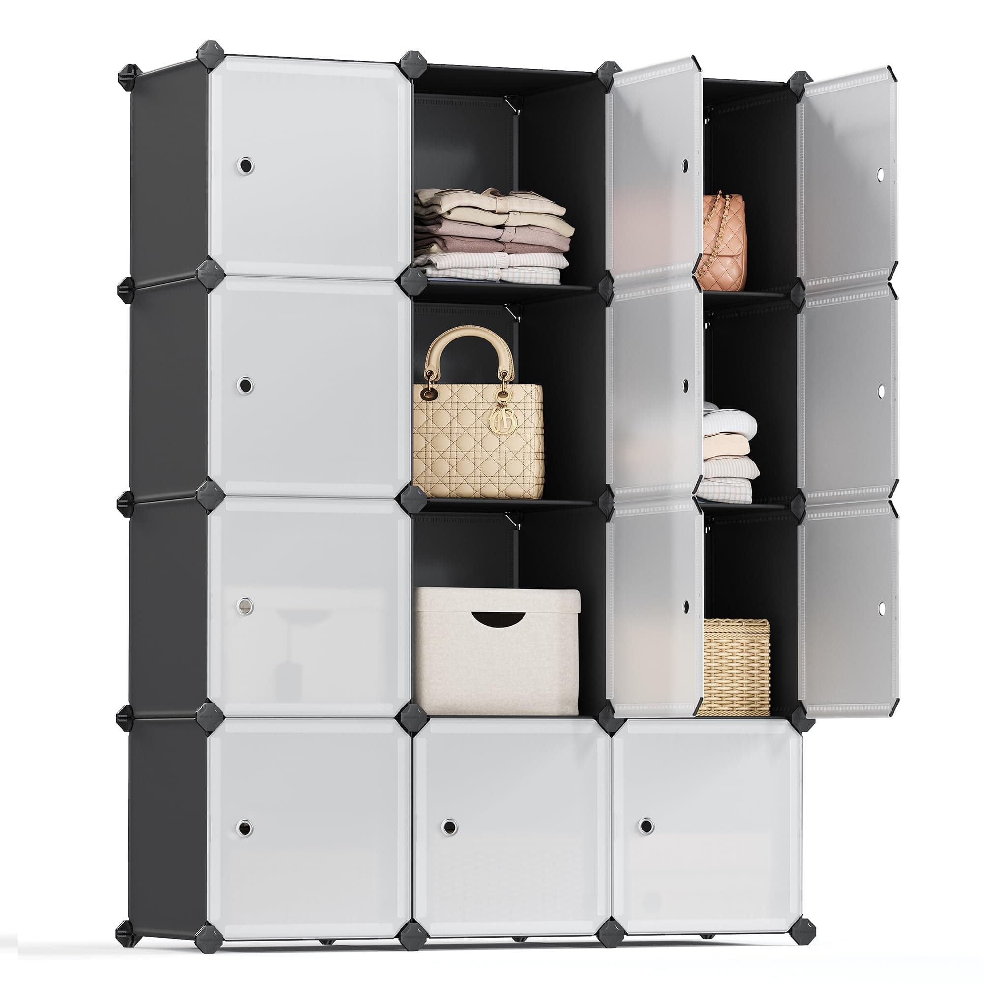 SONGMICS Cube Storage Organizer, 12-Cube Closet Storage Shelves, Modular Bookcase, Black ULPC34HV1 Black + White 12 Cubes