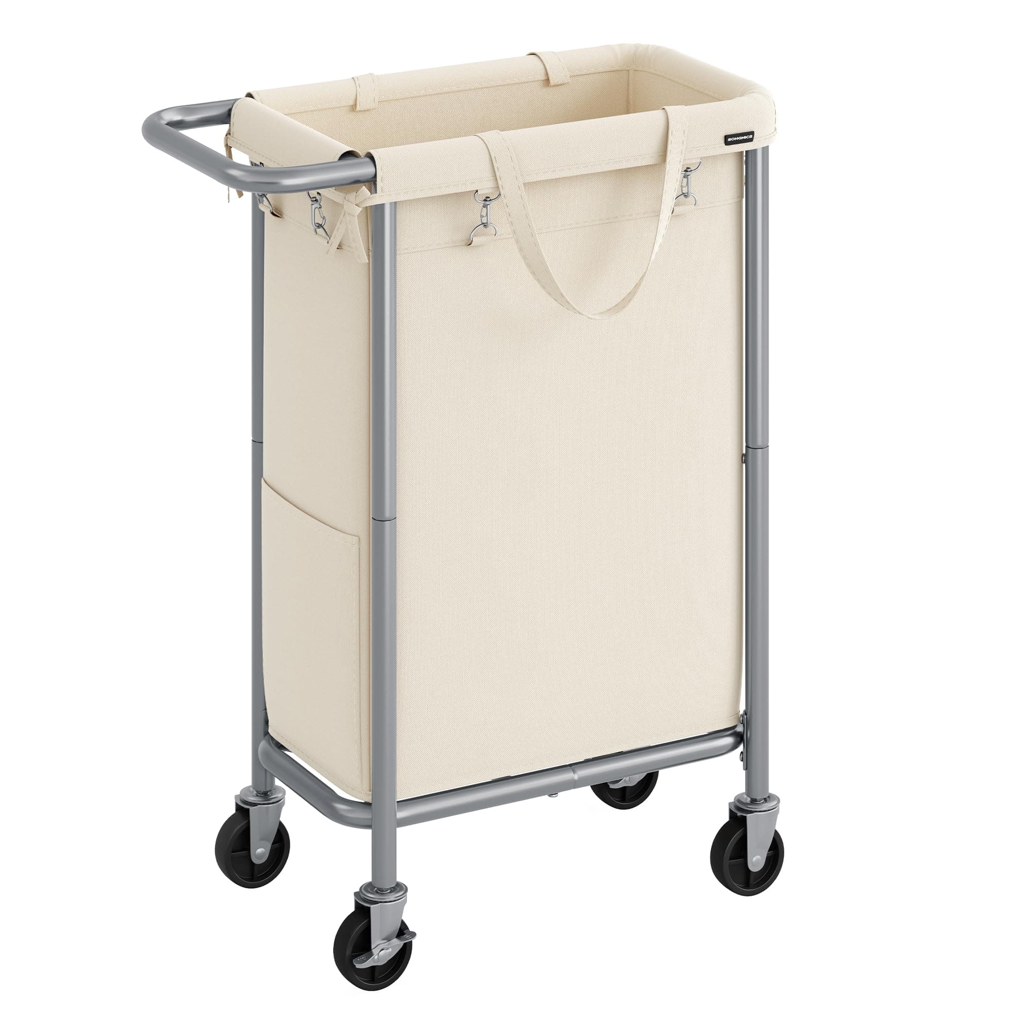 SONGMICS Laundry Basket with Wheels, Rolling Laundry Hamper, 23.8 Gallons (90 L), Removable Liner, Steel Frame with Handle, 24 x 11.4 x 31.9 Inches, Cream White URLS003W01 White 90 L (1-Sect