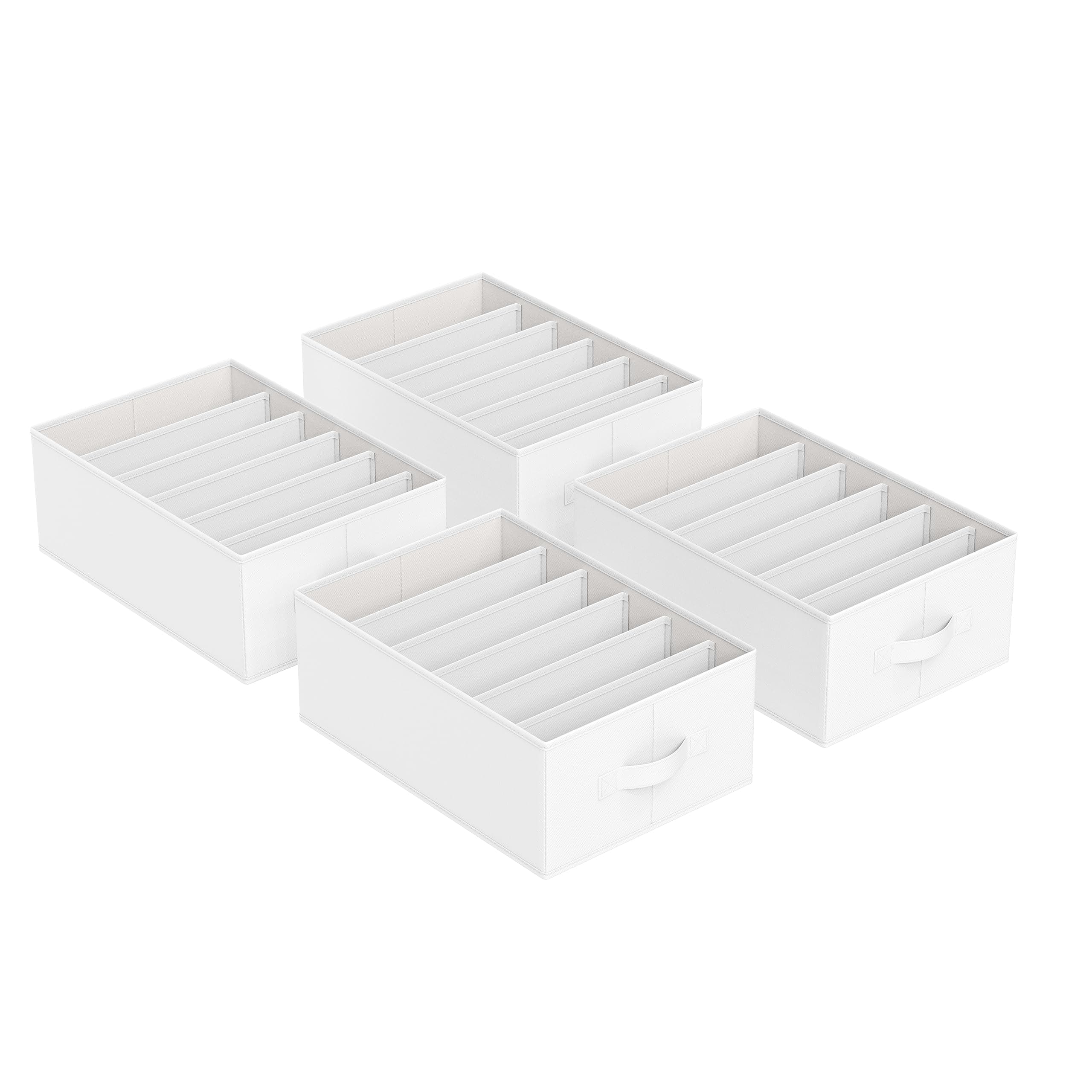 SONGMICS Set of 4 Large Size Wardrobe Clothes Organizers, 6-Compartment Foldable Drawer Organizers with Handles, 16.5 x 11.8 x 6.7 Inches, for Pants, Sweaters, Jeans, Cloud White URUS009W04