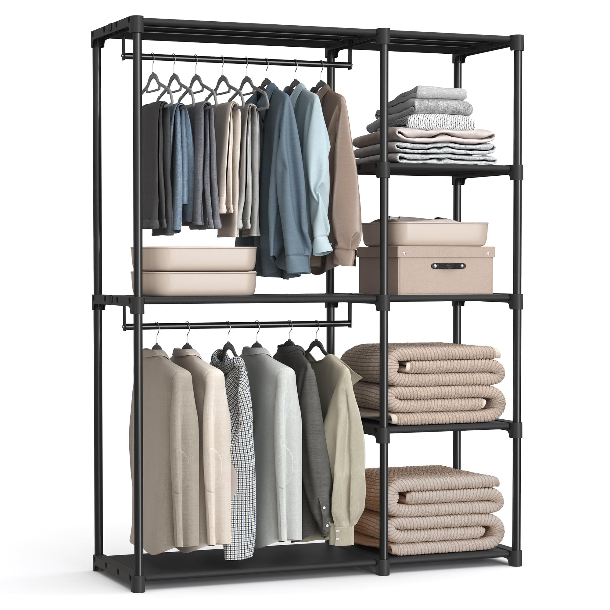 SONGMICS Portable Closet, Freestanding Closet Organizer, Clothes Rack with Shelves, Hanging Rods, Storage Organizer, for Cloakroom, Bedroom, 48.8 x 16.9 x 71.7 Inches, Black URYG026B02 48.8"