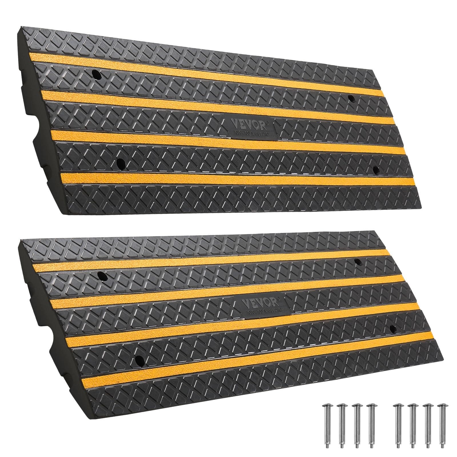 VEVOR Car Driveway Rubber Curb Ramp, 2 Pack 48.8-inch-Long Heavy Duty Low Profile Slope Ramps, 2.6ββ Rise, 33069 lbs Load Capacity, Reflective Safety Strips, for Vehicles, RVs, and Wheelchai