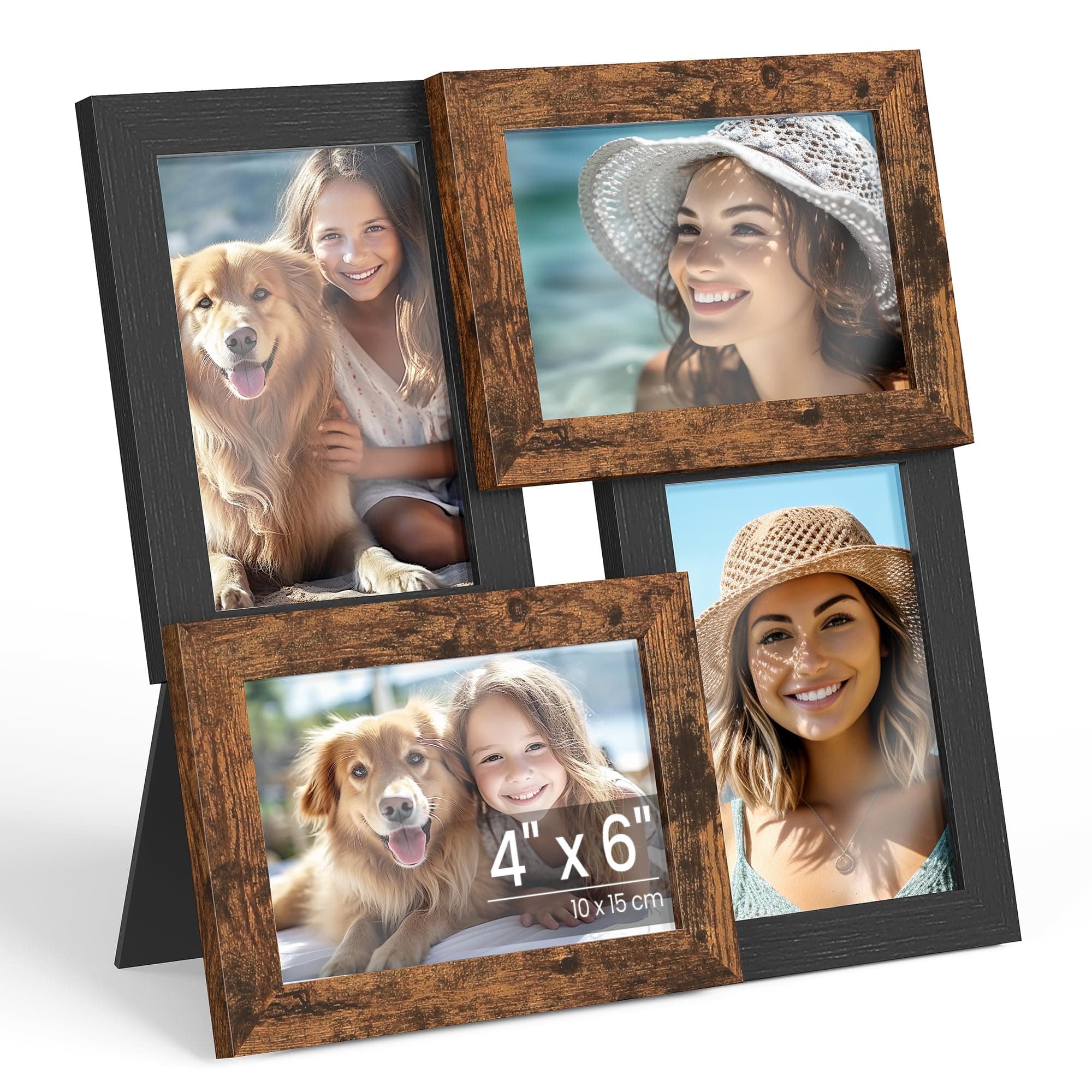 SONGMICS 4x6 Collage Frames - 4pc Ash Black & Rustic Brown