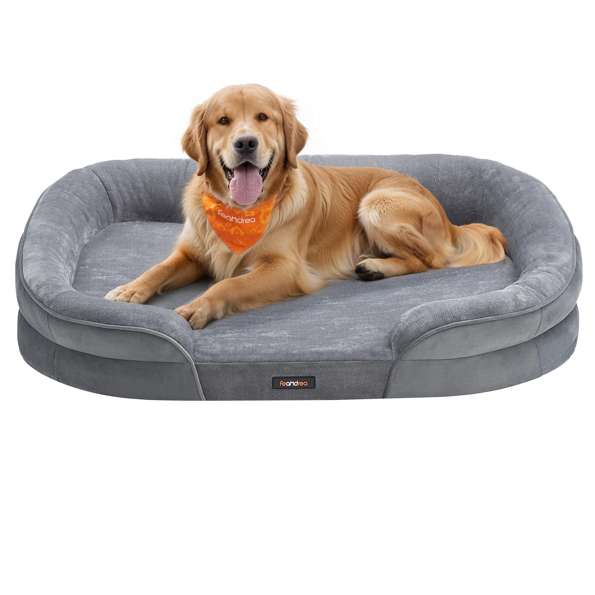 Feandrea Dog Bed, Large Orthopaedic Dog Sofa Bed, 42 x 30 x 7 Inches, Egg Crate Foam, Waterproof Liner, Raised Edges, Removable and Machine Washable Cover, Non-Slip, Light Gray UPGW283G01 XL